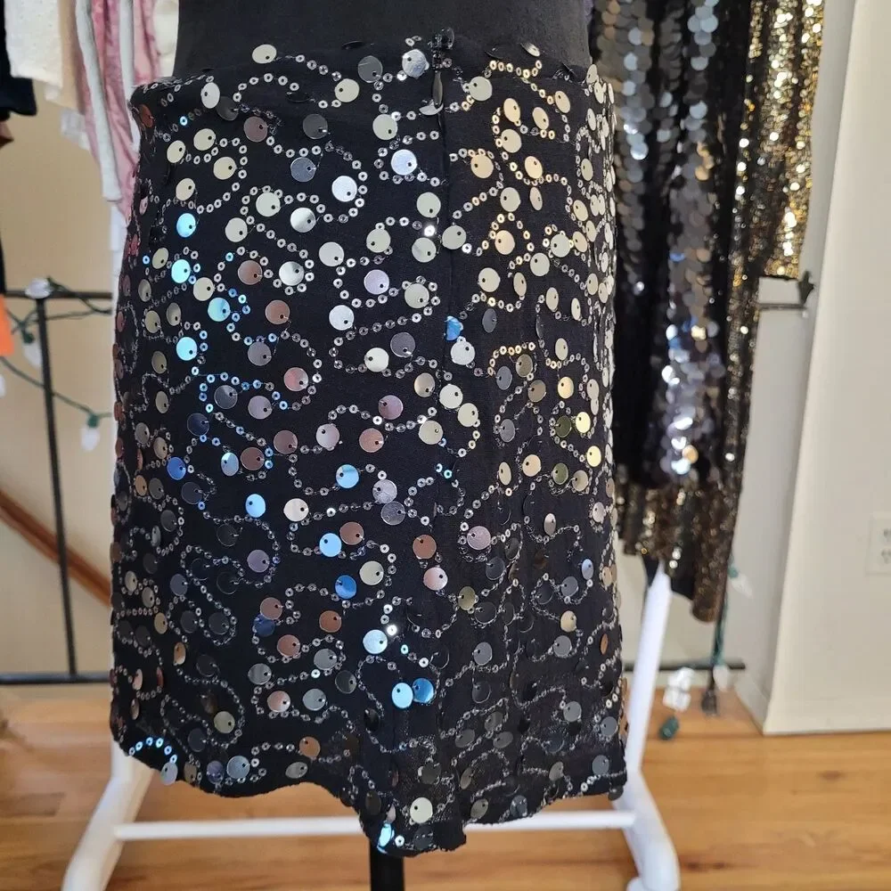 Emerson Lang Black and Silver Sequin Skort Skirt Size Small NWT Women's Party